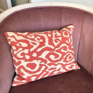 Small rust coral ikat handmade throw pillow